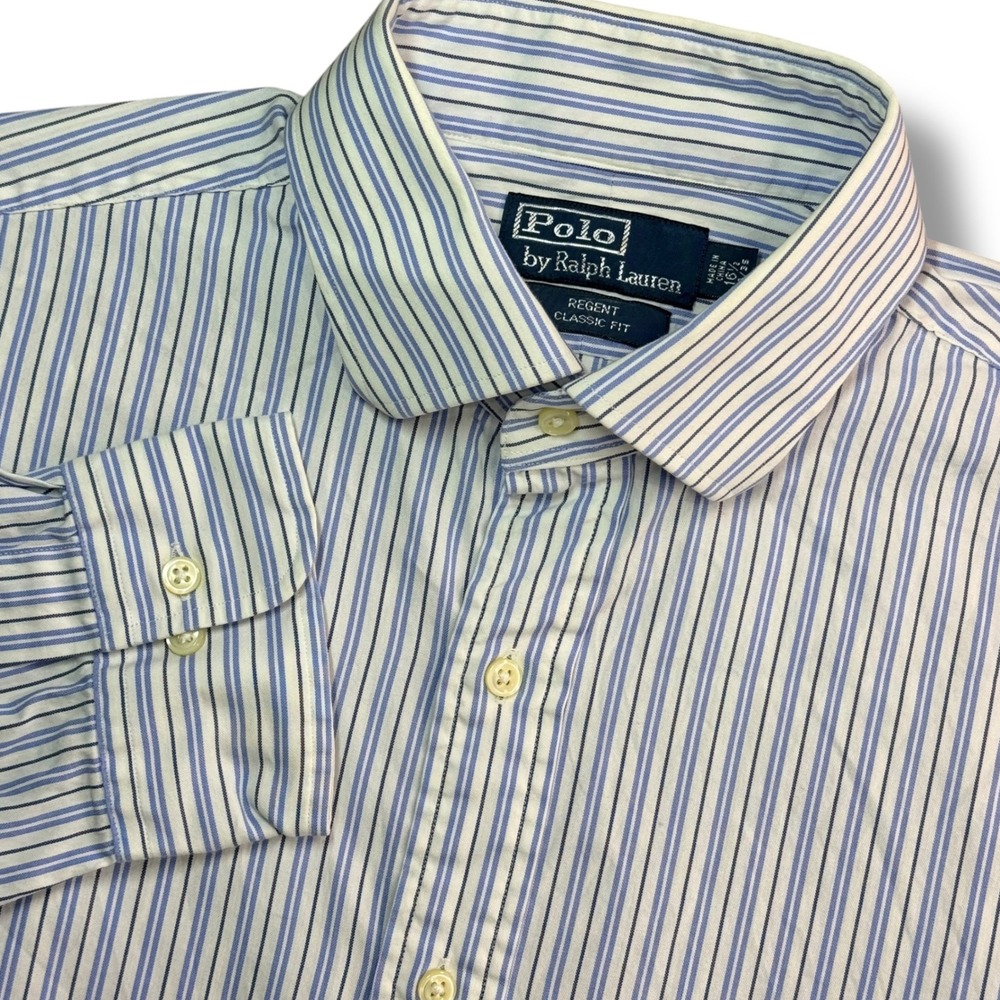 Polo Ralph Lauren Button Down Men 16.5 Blue White Striped Regent Classic Fit